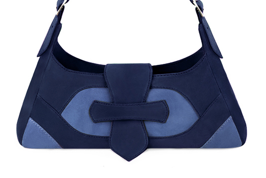 Sac porté à l'épaule habillé femme en cuir bleu marine et bleu électrique - Vue de profil