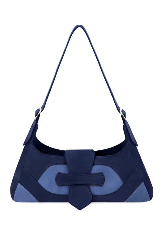 Sac porté à l'épaule habillé femme en cuir bleu marine et bleu électrique - Vue du dessus