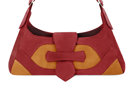 Sac porté à l'épaule pour femme en cuir rouge et abricot - Vue de profil