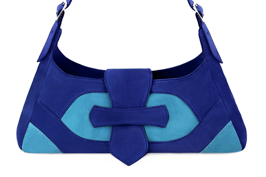 Sac porté à l'épaule habillé femme en cuir bleu électrique et bleu turquoise - Vue de profil
