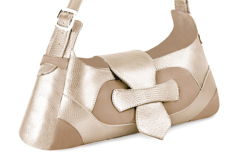 Sac à main habillé en cuir beige sahara et or - Vue avant