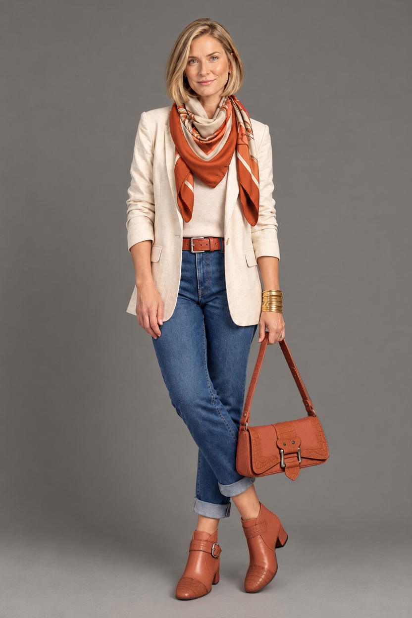 Bottines bride boucle sur l'avant pour femme en cuir terracotta avec bout rond et talon évasé de 4.5 cm - Vue du dessus