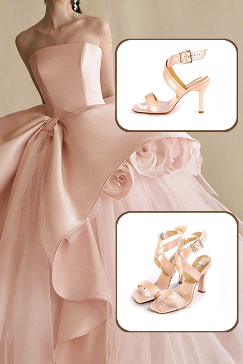 Sandales habillées femme brides croisées cuir rose poudré à talon bobine de 9.5 cm et bout carré - Vue du dessus