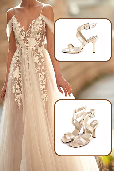 Sandales habillées femme brides croisées cuir or à talon bobine de 9.5 cm et bout carré - Vue du dessus