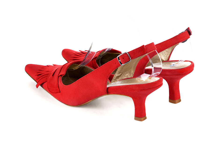 Escarpins bride arrière rouge coquelicot. Bout pointu. Talon bobine de 5.5 cm - Vue arrière