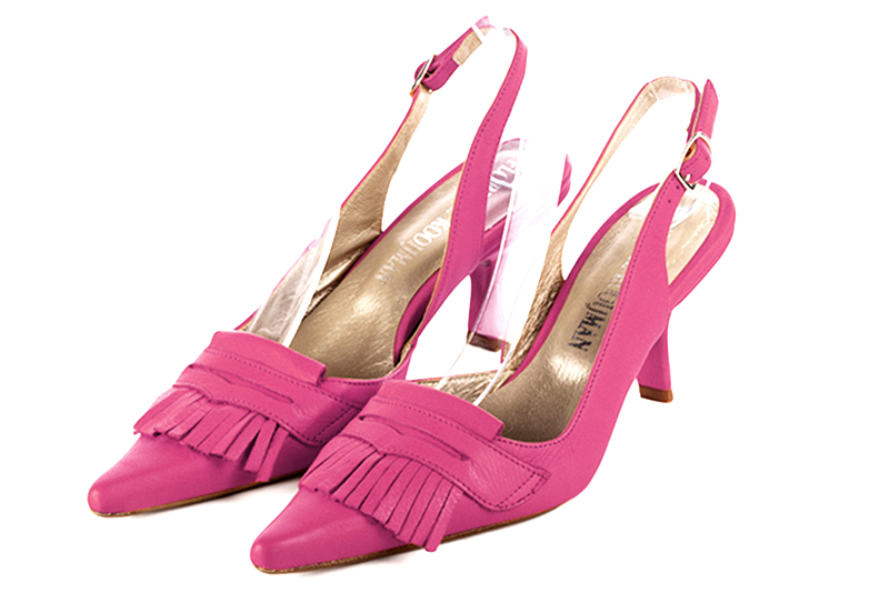 Chaussure femme à brides :  couleur rose fuchsia. Bout pointu. Talon haut bobine Vue avant - Florence KOOIJMAN
