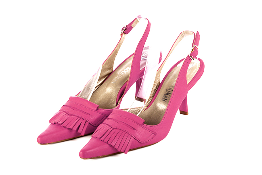 Escarpins bride arrière rose fuchsia. Bout pointu. Talon bobine de 7.5 cm - Vue avant