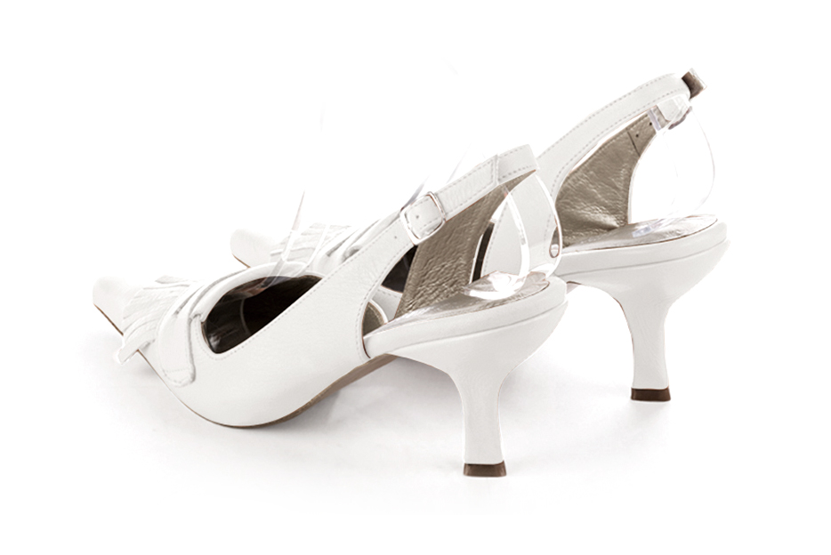 Escarpins bride arrière blanc pur. Bout pointu. Talon bobine de 7.5 cm - Vue arrière