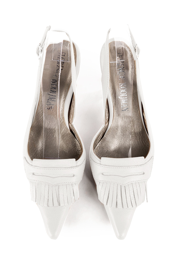 Escarpins bride arrière blanc pur. Bout pointu. Talon bobine de 7.5 cm - Vue du dessus