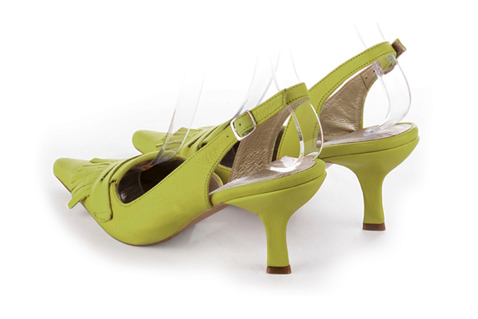 Escarpins habillés bride arrière cuir vert pistache à talon bobine de 7.5 cm et bout pointu - Vue arrière