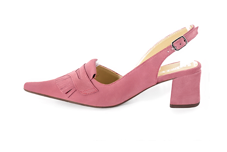Escarpins bride arrière rose camélia. Bout pointu. Talon bottier de 5.5 cm - Vue de profil