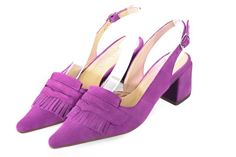 Chaussure femme à brides :  couleur violet mauve. Bout pointu. Talon mi-haut bottier Vue avant - Florence KOOIJMAN