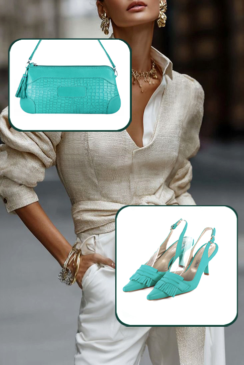 Escarpins habillés bride arrière cuir bleu lagon à talon bobine de 7.5 cm et bout pointu - Vue du dessus