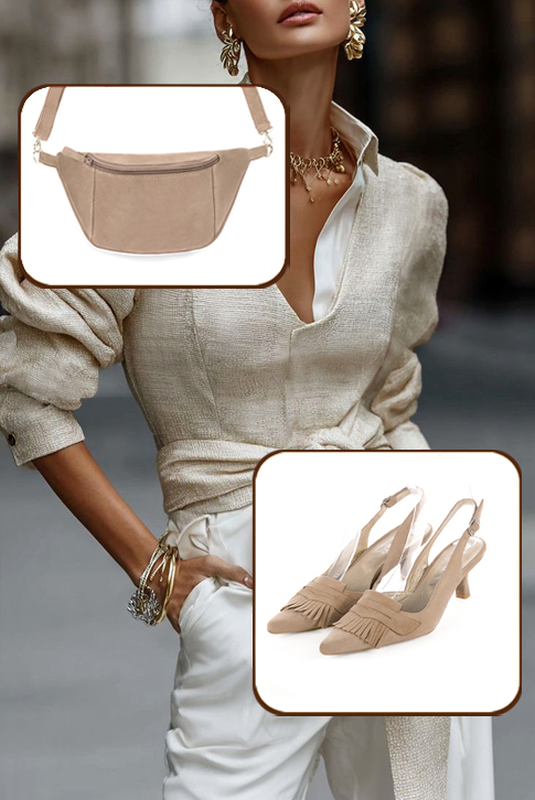 Escarpins habillés bride arrière cuir beige sahara à talon bobine de 5.5 cm et bout pointu - Vue du dessus