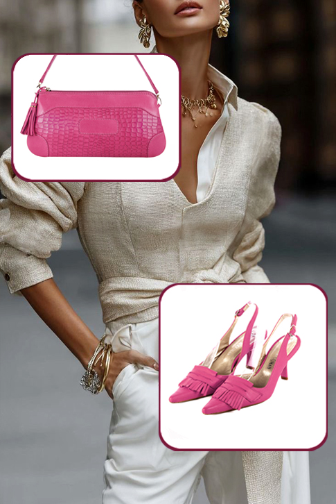 Escarpins habillés bride arrière cuir rose fuchsia à talon bobine de 7.5 cm et bout pointu - Vue du dessus