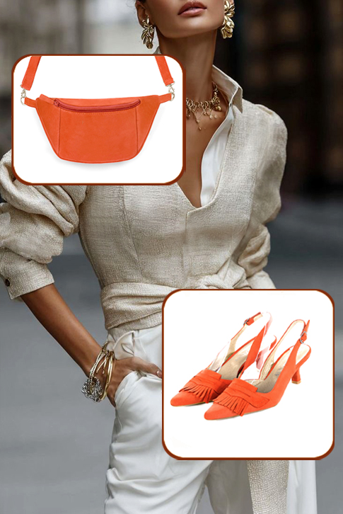 Escarpins habillés bride arrière en cuir orange clémentine à talon bobine de 5.5 cm et bout pointu - Vue du dessus