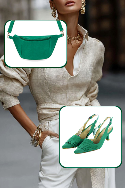 Escarpins habillés bride arrière en cuir vert émeraude à talon bobine de 5.5 cm et bout pointu - Vue du dessus