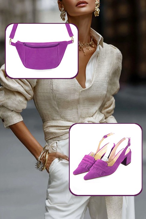 Escarpins habillés bride arrière cuir violet mauve à talon bottier de 5.5 cm et bout pointu - Vue du dessus