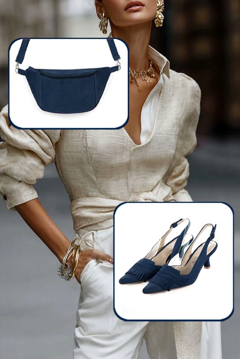 Escarpins habillés bride arrière cuir bleu marine à talon bobine de 5.5 cm et bout pointu - Vue du dessus