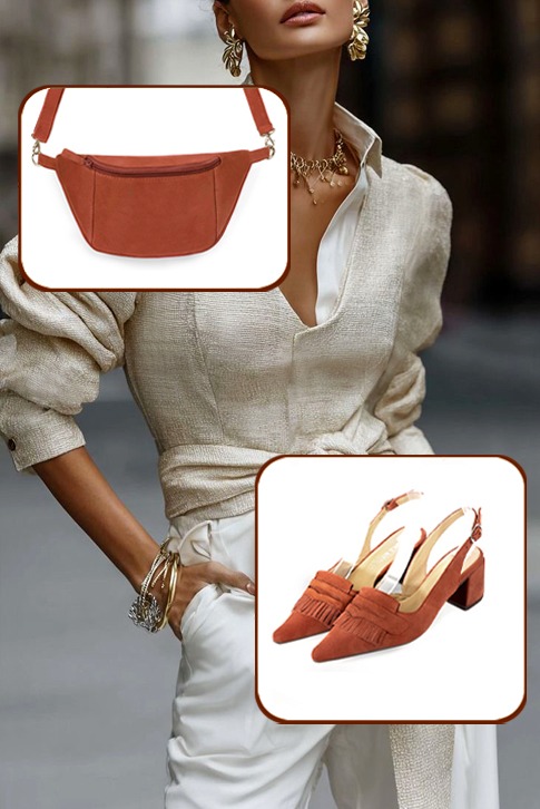 Escarpins habillés bride arrière cuir orange corail à talon bottier de 5.5 cm et bout pointu - Vue du dessus