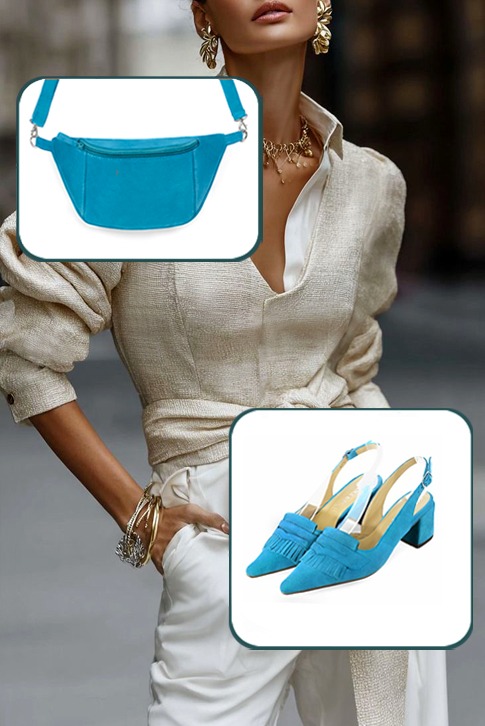 Escarpins habillés bride arrière cuir bleu turquoise à talon bottier de 5.5 cm et bout pointu - Vue du dessus