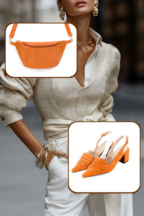 Escarpins habillés bride arrière cuir orange abricot à talon bottier de 5.5 cm et bout pointu - Vue du dessus
