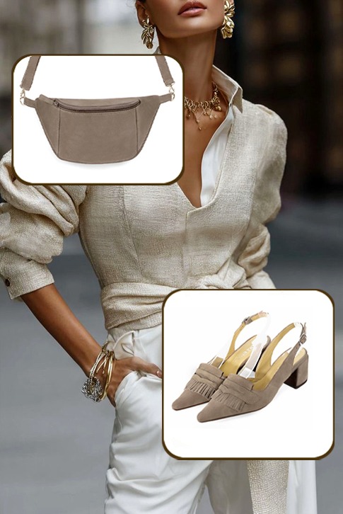 Escarpins habillés bride arrière cuir beige sahara à talon bottier de 5.5 cm et bout pointu - Vue du dessus