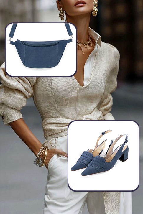 Escarpins habillés bride arrière cuir bleu denim à talon bottier de 5.5 cm et bout pointu - Vue du dessus