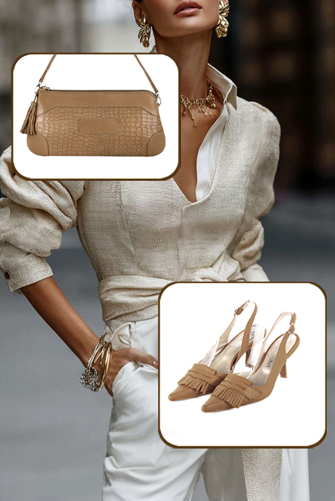 Escarpins habillés bride arrière cuir beige camel à talon bobine de 7.5 cm et bout pointu - Vue du dessus