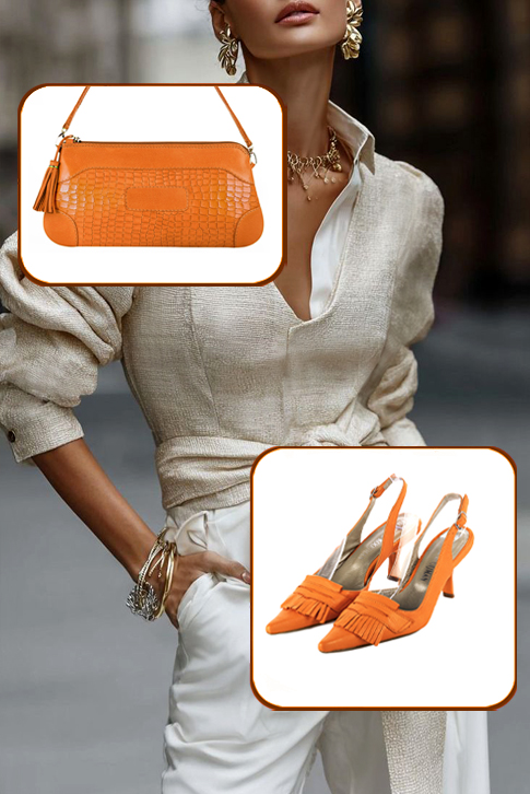 Escarpins habillés bride arrière cuir orange abricot à talon bobine de 7.5 cm et bout pointu - Vue du dessus