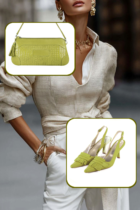 Escarpins habillés bride arrière cuir vert pistache à talon bobine de 7.5 cm et bout pointu - Vue du dessus