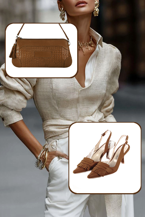 Escarpins habillés bride arrière cuir marron caramel à talon bobine de 7.5 cm et bout pointu - Vue du dessus