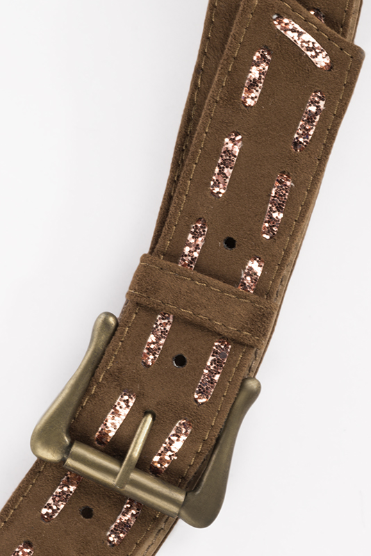 Elégante ceinture femme sur mesure marron caramel et cuivre - Vue du dessus