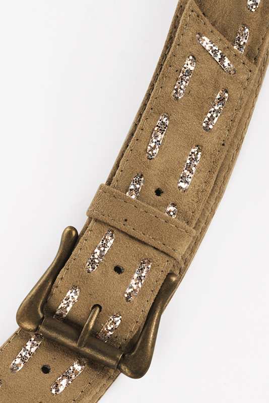 Elégante ceinture femme sur mesure beige sable et or - Vue du dessus
