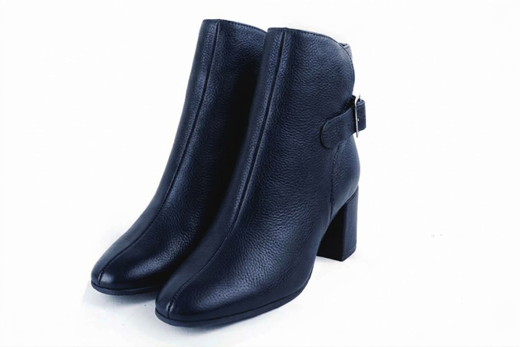Bottines bride boucle sur l'arrière pour femme en cuir bleu marine avec bout rond et talon bottier de 5.5 cm - Vue avant