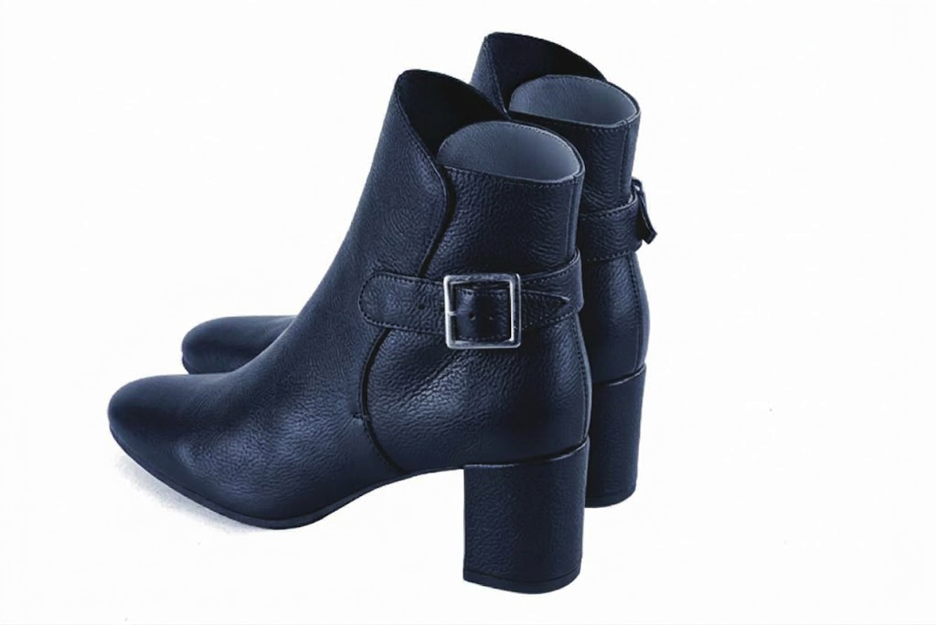 Bottines bride boucle sur l'arrière pour femme en cuir bleu marine avec bout rond et talon bottier de 5.5 cm - Vue arrière