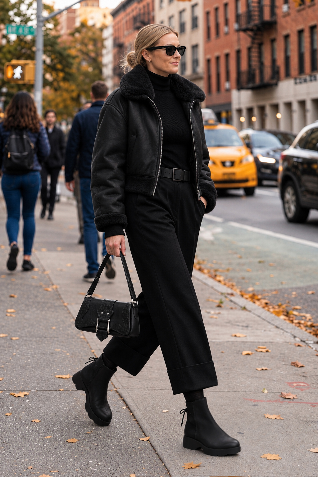 Bottines à laçage arrière pour femme en cuir noir avec bout rond et semelle épaisse et sculpturale en gomme - Vue du dessus