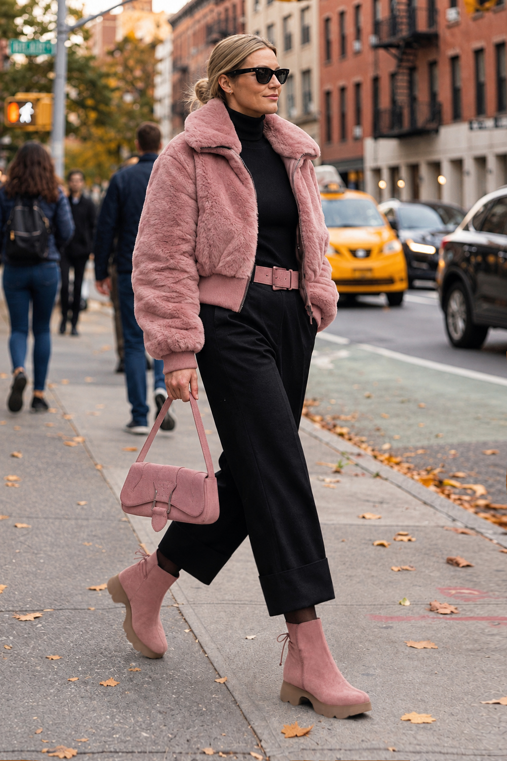 Bottines à laçage arrière pour femme en cuir vieux rose avec bout rond et semelle épaisse et sculpturale en gomme - Vue du dessus