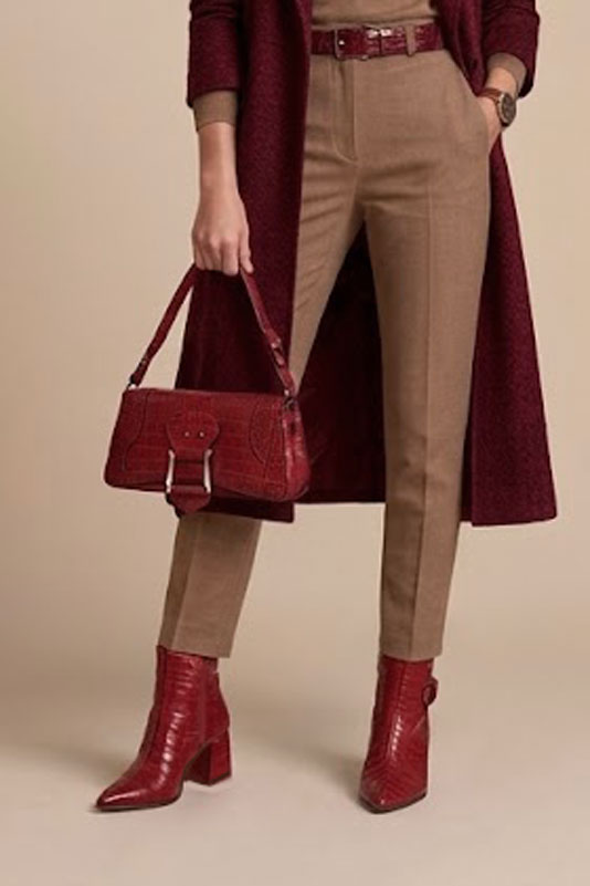 Bottines habillées femme boucles arrière en cuir rouge coquelicot à talon bottier de 5.5 cm et bout pointu - Vue du dessus