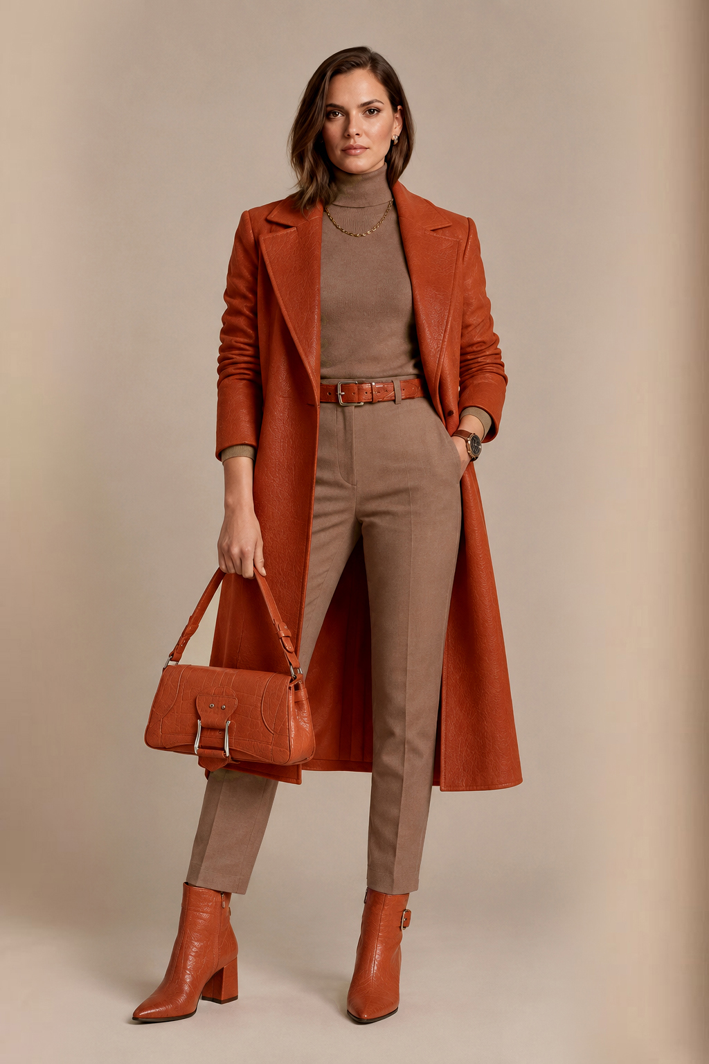 Bottines habillées femme boucles arrière en cuir orange corail et pêche à talon virgule de 5.5 cm et bout pointu - Vue porté
