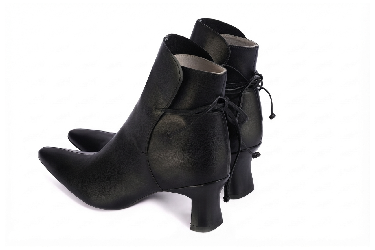 Bottines à laçage arrière pour femme en cuir noir avec bout effilé et talon bobine de 6 cm - Vue arrière