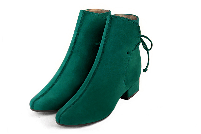 Bottines à laçage arrière pour femme en cuir bleu canard avec bout rond et talon bottier de 3.5 cm - Vue avant