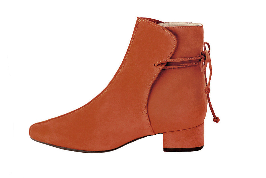 Bottines à laçage arrière pour femme en cuir orange avec bout rond et talon bottier de 3.5 cm - Vue de profil