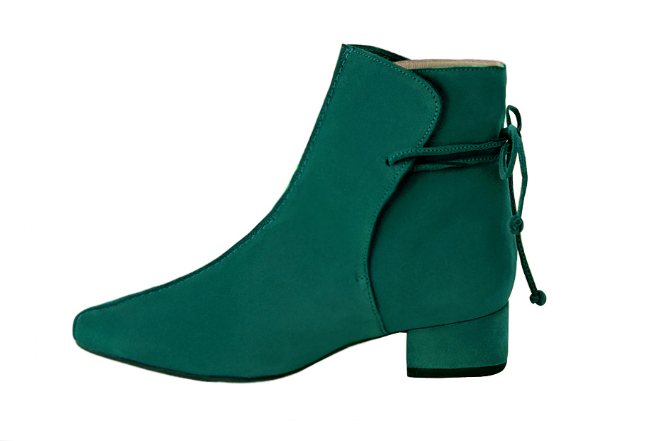 Bottines à laçage arrière pour femme en cuir bleu canard avec bout rond et talon bottier de 3.5 cm - Vue de profil
