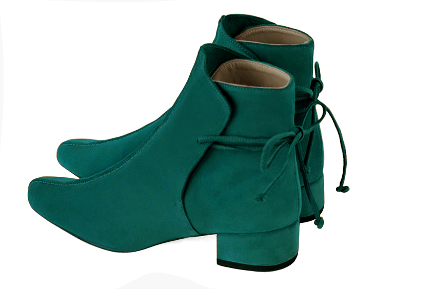 Bottines à laçage arrière pour femme en cuir bleu canard avec bout rond et talon bottier de 3.5 cm - Vue arrière