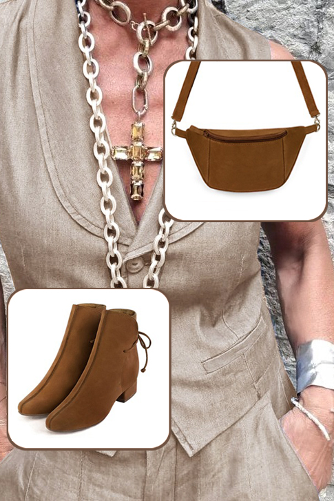 Bottines femme lacets à l'arrière marron caramel. Bout rond. Talon bottier de 3.5 cm - Vue du dessus