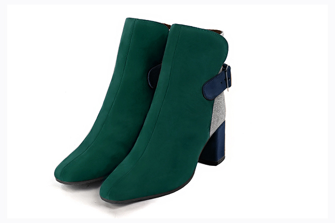 Boots femme : Boots avec des boucles à l'arrière couleur vert bouteille, gris galet et bleu marine. Bout carré. Talon mi-haut bottier Vue avant - Florence KOOIJMAN
