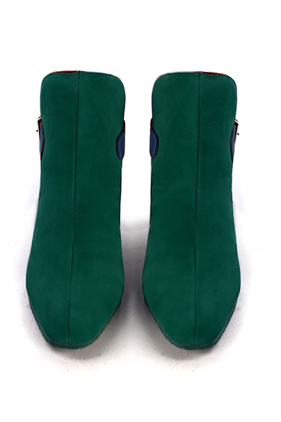 Boots femme : Boots avec des boucles à l'arrière couleur vert bouteille, gris galet et bleu marine. Bout carré. Talon mi-haut bottier. Vue du dessus - Florence KOOIJMAN