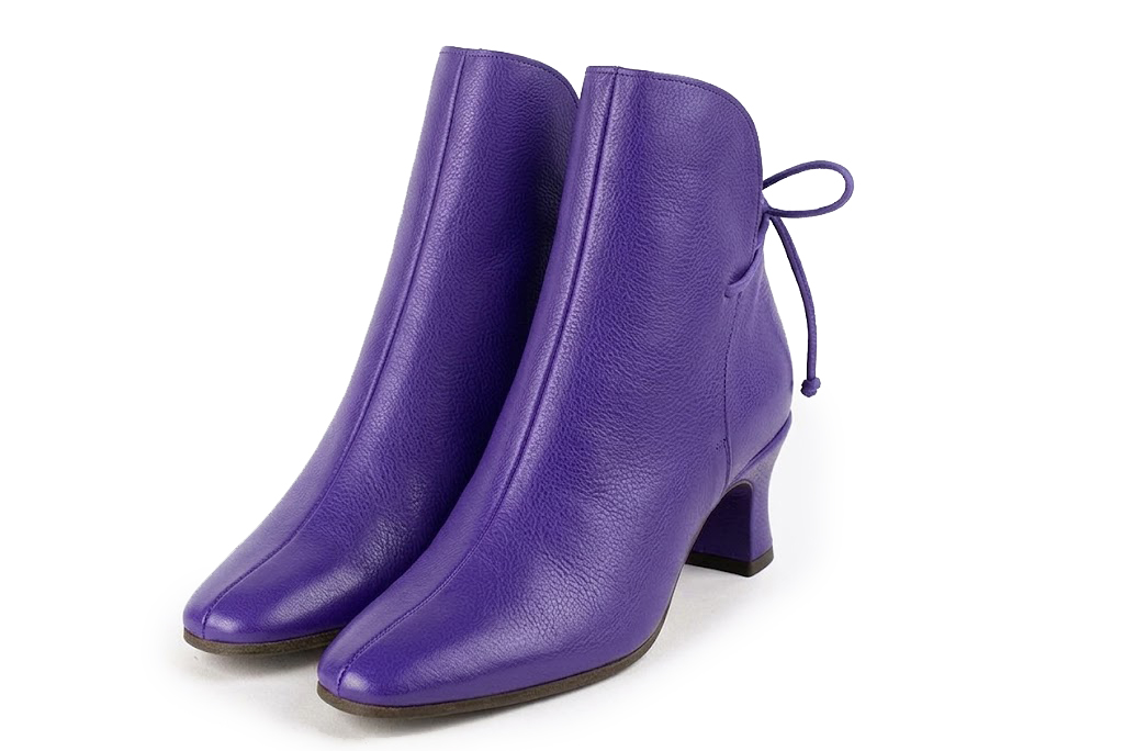 Bottines à laçage arrière pour femme en cuir violet avec bout carré et talon bobine de 6 cm - Vue avant