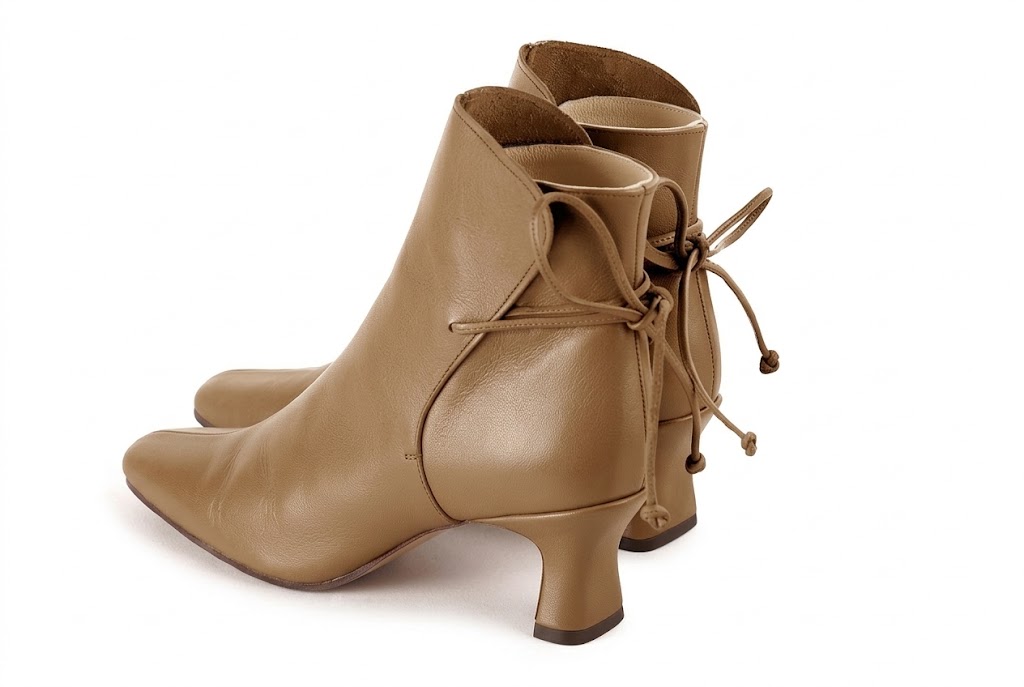 Bottines à laçage arrière pour femme en cuir camel avec bout carré et talon bobine de 6 cm - Vue arrière